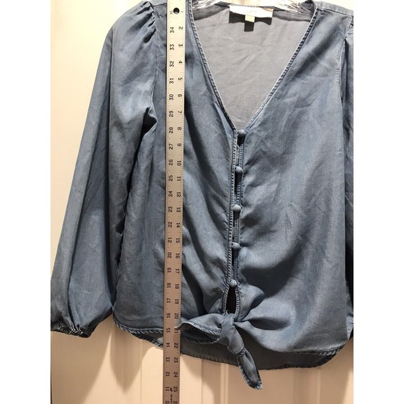 LOFT Chambray Button Tie Front Top Size XXSP - Picture 7 of 10